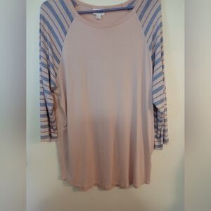 LuLaRoe Pink and Blue Striped Long Sleeve Top. Very Stetchy Silky.